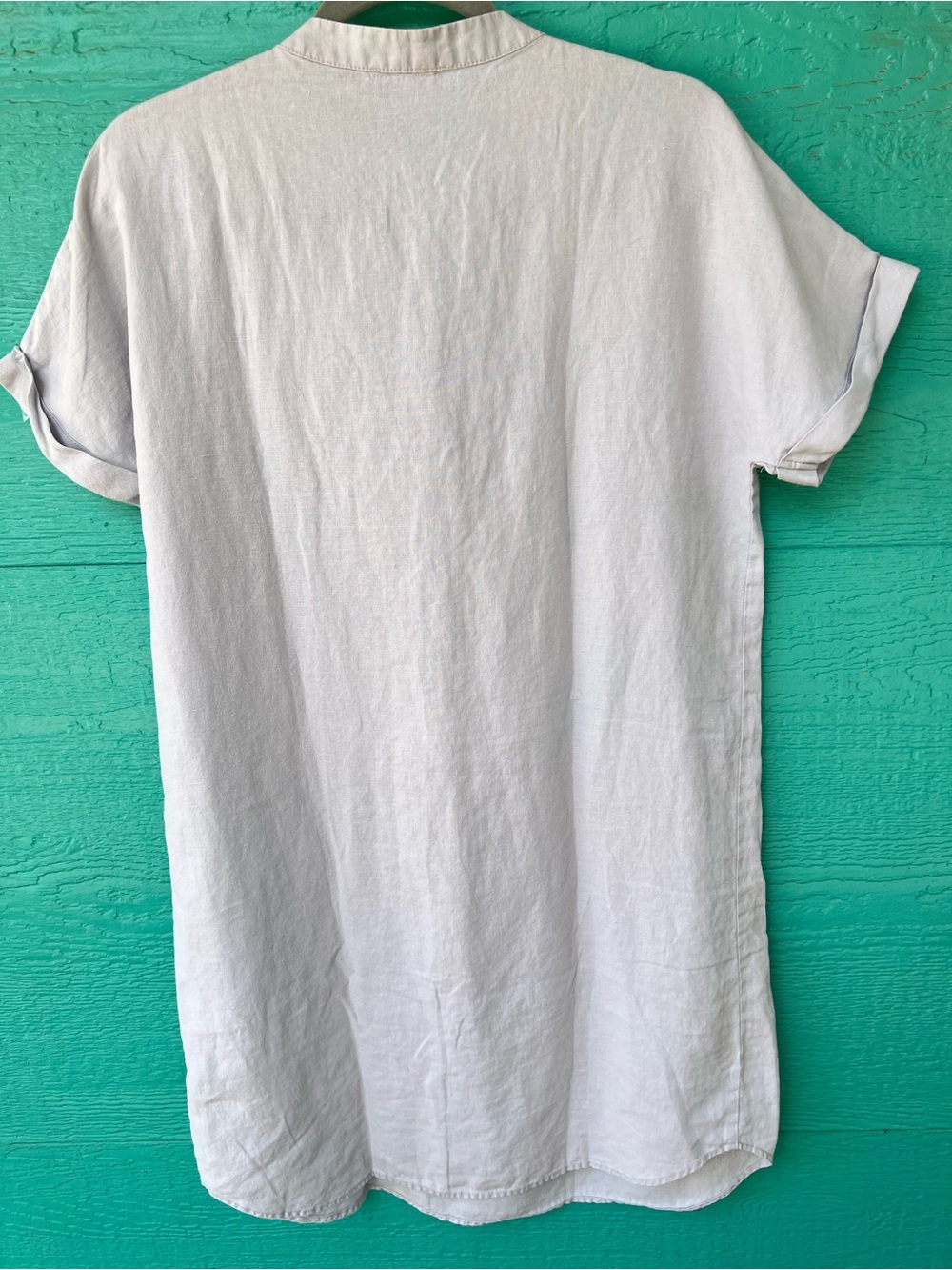 Pure Navy 100% Linen Utility Shirt Dress Gray Short Sleeve Size SMALL - Picture 3 of 5